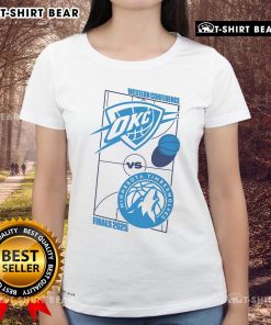 2025 Western Conference Finals matchup Oklahoma City Thunder ladies tee featuring team colors and logo design.