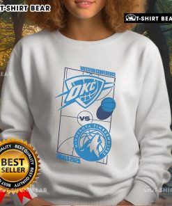 Top Oklahoma City Thunder 2025 Western Conference Finals matchup sweatshirt featuring team colors and logo.
