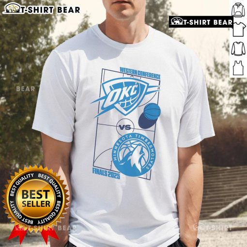 Top Oklahoma City Thunder 2025 Western Conference Finals Matchup T-Shirt featuring vibrant team colors and logo design.