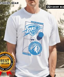 Top Oklahoma City Thunder 2025 Western Conference Finals Matchup T-Shirt featuring vibrant team colors and logo design.