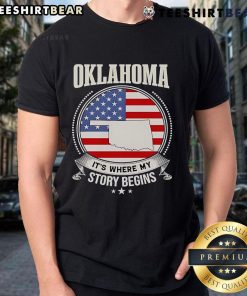 Top Oklahoma 'It's Where My Story Begins' USA T-shirt design featuring a stylish graphic and vibrant colors.