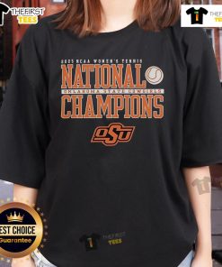 Alt Text: 2025 NCAA Women's Tennis National Champions Oklahoma State Cowgirls Ladies Tee showcasing team pride and athletic spirit.