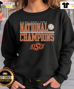 Top Oklahoma State Cowgirls 2025 NCAA Women's Tennis National Champions sweatshirt featuring team logo and vibrant colors.
