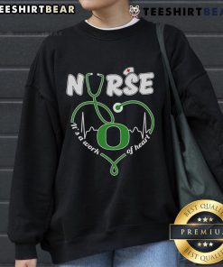 Alt Text: Cozy 'Top Oregon Ducks Nurse It's A Work of Heart' sweatshirt featuring vibrant team colors and a stylish design.