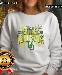 Top Oregon Ducks Softball 2025 NCAA Women's College World Series sweatshirt featuring team colors and logo.