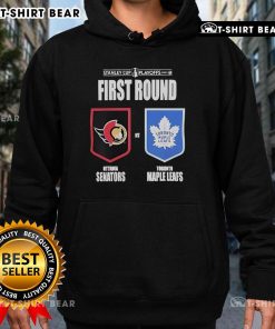 Alt Text: Stylish hoodie featuring the Ottawa Senators vs. Toronto Maple Leafs design for the 2025 Stanley Cup Playoffs.