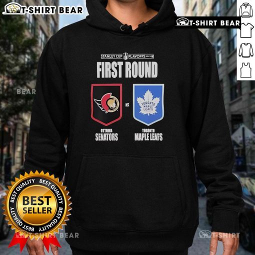 Alt Text: Stylish hoodie featuring the Ottawa Senators vs. Toronto Maple Leafs design for the 2025 Stanley Cup Playoffs.