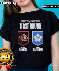 Stylish ladies' tee featuring Ottawa Senators vs Toronto Maple Leafs design for the 2025 Stanley Cup Playoffs.