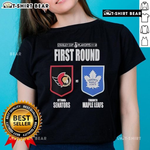 Stylish ladies' tee featuring Ottawa Senators vs Toronto Maple Leafs design for the 2025 Stanley Cup Playoffs.