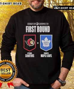 Alt Text: Top Ottawa Senators vs Toronto Maple Leafs 2025 Stanley Cup Playoffs sweatshirt featuring team logos and vibrant colors.