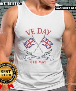 Top Patriot VE Day Union Jack Flag tank top celebrating Victory in Europe with vibrant design and patriotic colors.
