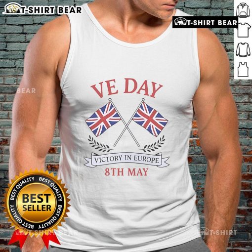 Top Patriot VE Day Union Jack Flag tank top celebrating Victory in Europe with vibrant design and patriotic colors.