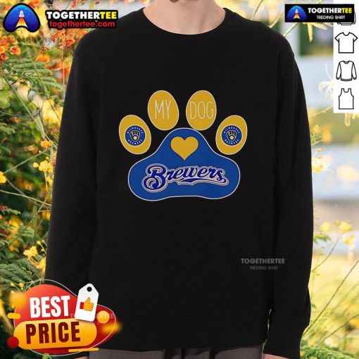 Top Paw My Dog Milwaukee Brewers Sweatshirt designed for pets, featuring team colors and logo, perfect for baseball fans.