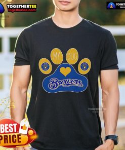 Top Paw My Dog Milwaukee Brewers T-Shirt featuring team logo, perfect for dog lovers and baseball fans.