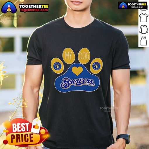 Top Paw My Dog Milwaukee Brewers T-Shirt featuring team logo, perfect for dog lovers and baseball fans.