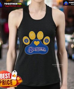 Alt Text: Top Paw My Dog Milwaukee Brewers Tank Top for pets, featuring team colors and logo for stylish canine fans.