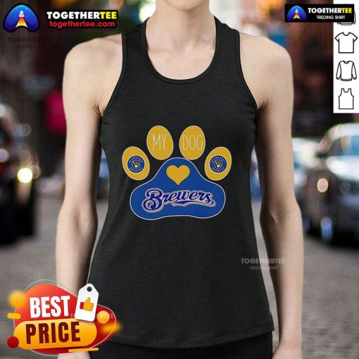 Alt Text: Top Paw My Dog Milwaukee Brewers Tank Top for pets, featuring team colors and logo for stylish canine fans.