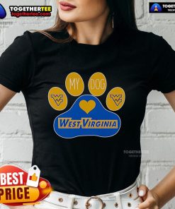 Top Paw My Dog West Virginia Mountaineers ladies tee featuring team logo, perfect for pet owners and fans.