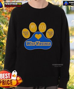 Top Paw My Dog West Virginia Mountaineers sweatshirt featuring team colors and logo, perfect for dog lovers.