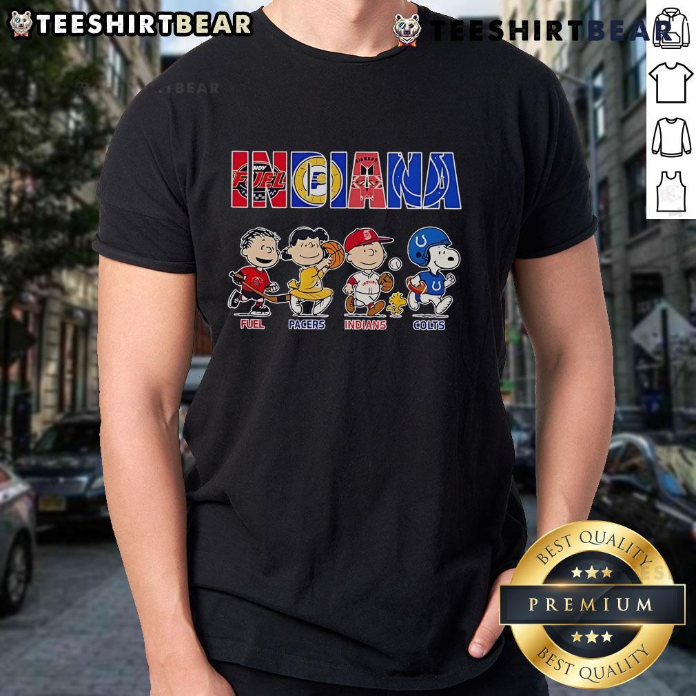 Top Peanuts Characters Indiana Sports Fuel Pacers Indians Colts T Shirt Top Peanuts Characters on Indiana sports fuel Pacers, Indians, and Colts T-shirt for fans and collectors.