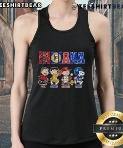 Top Peanuts characters on a tank top, showcasing Indiana sports teams: Pacers, Indians, and Colts. Perfect for fans!