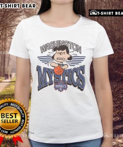 Alt Text: Top Peanuts Lucy X Washington Mystics ladies tee featuring vibrant graphic design for female basketball fans.