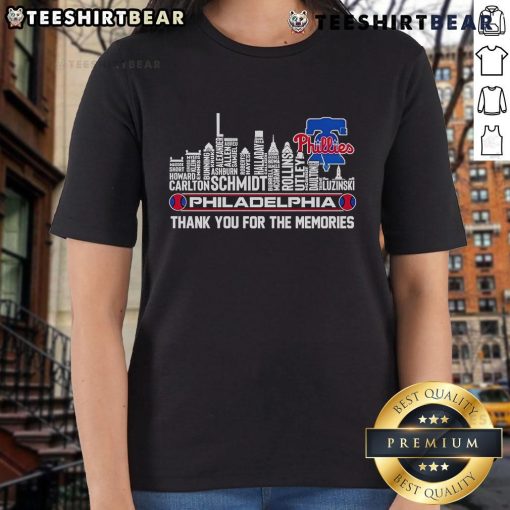 Philadelphia Phillies Skyline Ladies Tee featuring 'Thank You For The Memories' design, perfect for fans.