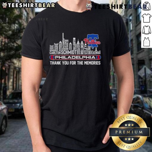 Top Philadelphia Phillies Skyline T-Shirt featuring 'Thank You For The Memories' design, perfect for baseball fans.