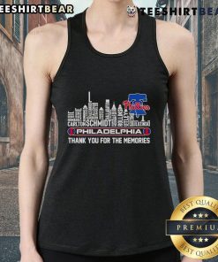 Top Philadelphia Phillies Skyline tank top featuring city name and 'Thank You For The Memories' design, perfect for fans.