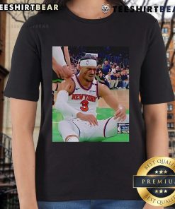 Josh Hart grimacing after getting elbowed in the face during a game, captured in a vibrant ladies tee design.