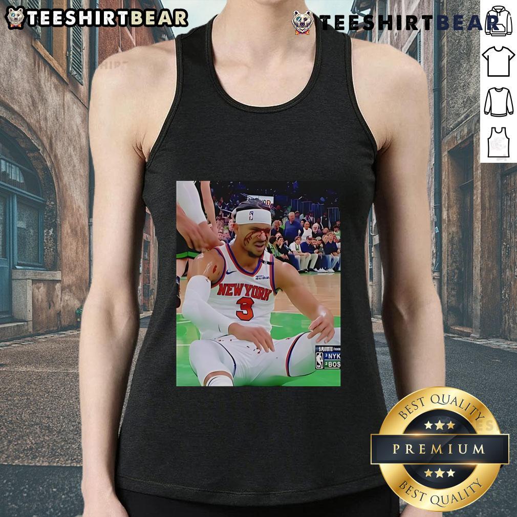 Top Photos Of Josh Hart After Getting Elbowed In The Face Tank Top Josh Hart grimacing after getting elbowed in the face while wearing a tank top, showcasing the intensity of the game.