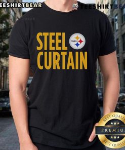 Alt Text: Top Pittsburgh Steelers Steel Curtain T-Shirt featuring iconic logo and bold design for passionate fans.