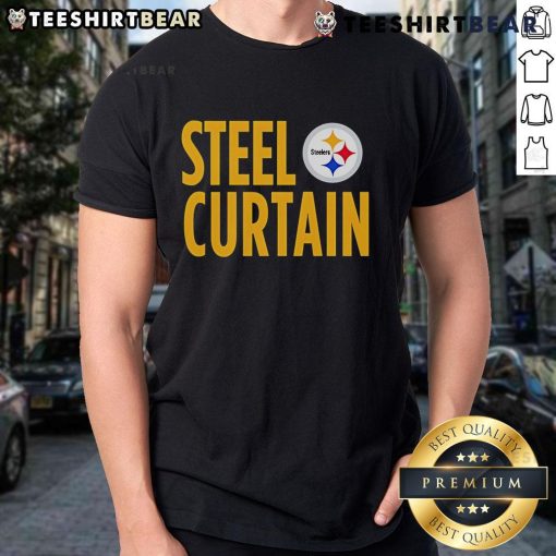 Alt Text: Top Pittsburgh Steelers Steel Curtain T-Shirt featuring iconic logo and bold design for passionate fans.