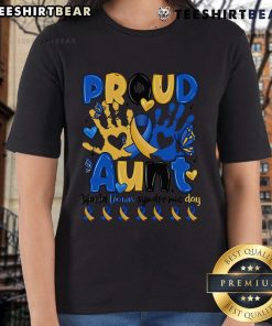 Top Proud Aunt World Down Syndrome Day Ladies Tee showcasing a stylish design for celebrating Down Syndrome awareness.