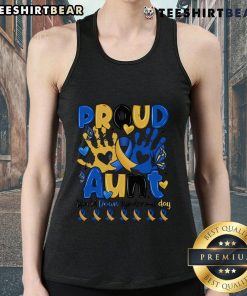 Top Proud Aunt World Down Syndrome Day Tank Top featuring vibrant design celebrating Down Syndrome awareness and love.