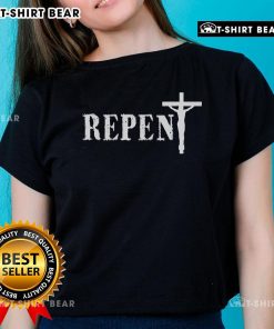 Top Repent Jesus Saves religious ladies tee featuring a vibrant graphic design and inspirational message.