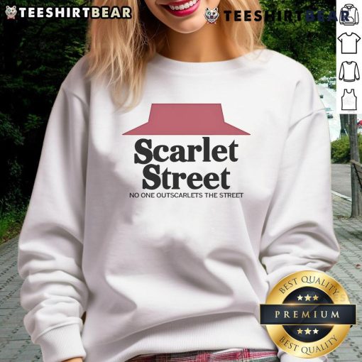 Top Scarlet Street No One Outscarlets The Street Sweatshirt in vibrant red, perfect for casual streetwear fashion.
