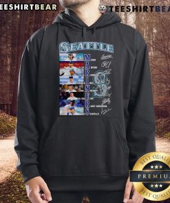 Alt Text: Seattle Mariners hoodie featuring signatures of Andres Munoz, JP Crawford, and Julio Rodriguez, perfect for fans.