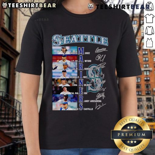 Seattle Mariners signature ladies tee featuring Andres Munoz, JP Crawford, and Julio Rodriguez for fans and collectors.