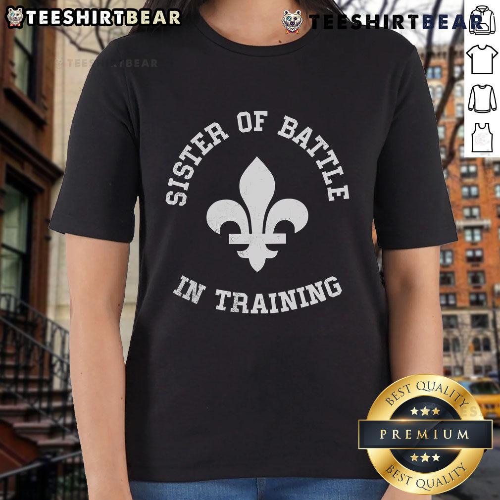 Top Sister Of Battle In Training Ladies Tee Alt Text: Top Sister of Battle in Training Ladies Tee featuring a strong design for female gamers and enthusiasts.