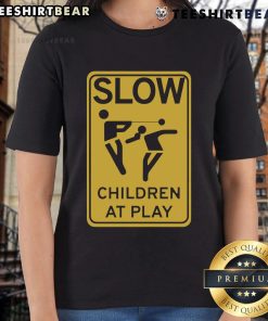 Top Slow Children At Play Ladies Tee featuring playful design, perfect for casual wear and supporting children's safety.