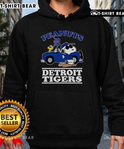 Alt Text: Cozy Top Snoopy and Woodstock Peanuts hoodie featuring Detroit Tigers logo, perfect for fans and chilly days.