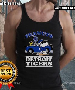 Top Snoopy and Woodstock Peanuts Detroit Tigers tank top featuring vibrant graphics for baseball fans.