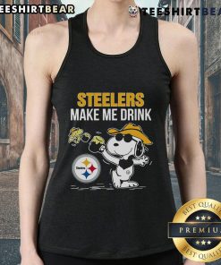 Top Snoopy and Woodstock Pittsburgh Steelers Make Me Drink Tank Top featuring playful design for Steelers fans.