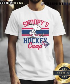 Top Snoopy Columbus Blue Jackets T-Shirt featuring Snoopy at Camp Snoopy for NHL fans of all teams.