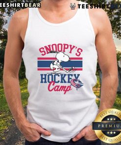 Alt Text: Top Snoopy Columbus Blue Jackets Camp Snoopy NHL tank top featuring Snoopy in team colors, perfect for fans.