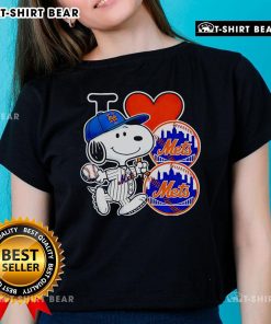 Alt Text: Top Snoopy I Love New York Mets ladies tee featuring a stylish design for female baseball fans.
