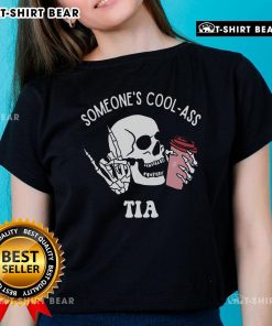 Alt Text: Cool Auntie Club skull skeleton graphic tee for ladies, featuring a stylish design perfect for proud cool aunts.