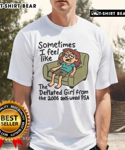 Alt Text: Deflated girl graphic from 2006 anti-weed PSA on a T-shirt, symbolizing feelings of emptiness and struggle.