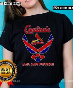 Stylish ladies tee featuring the US Air Force logo and St. Louis Cardinals design for fans and military supporters.